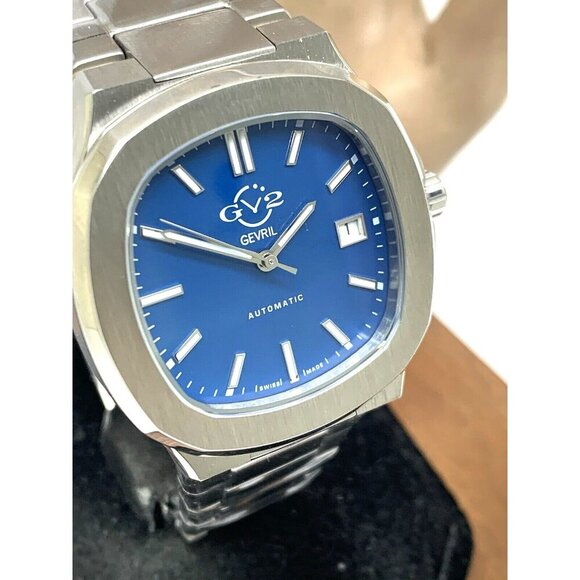 GV2 Gevril Men's Watch 18117B Potente Swiss Automatic Blue Dial Silver Steel - Picture 13 of 14